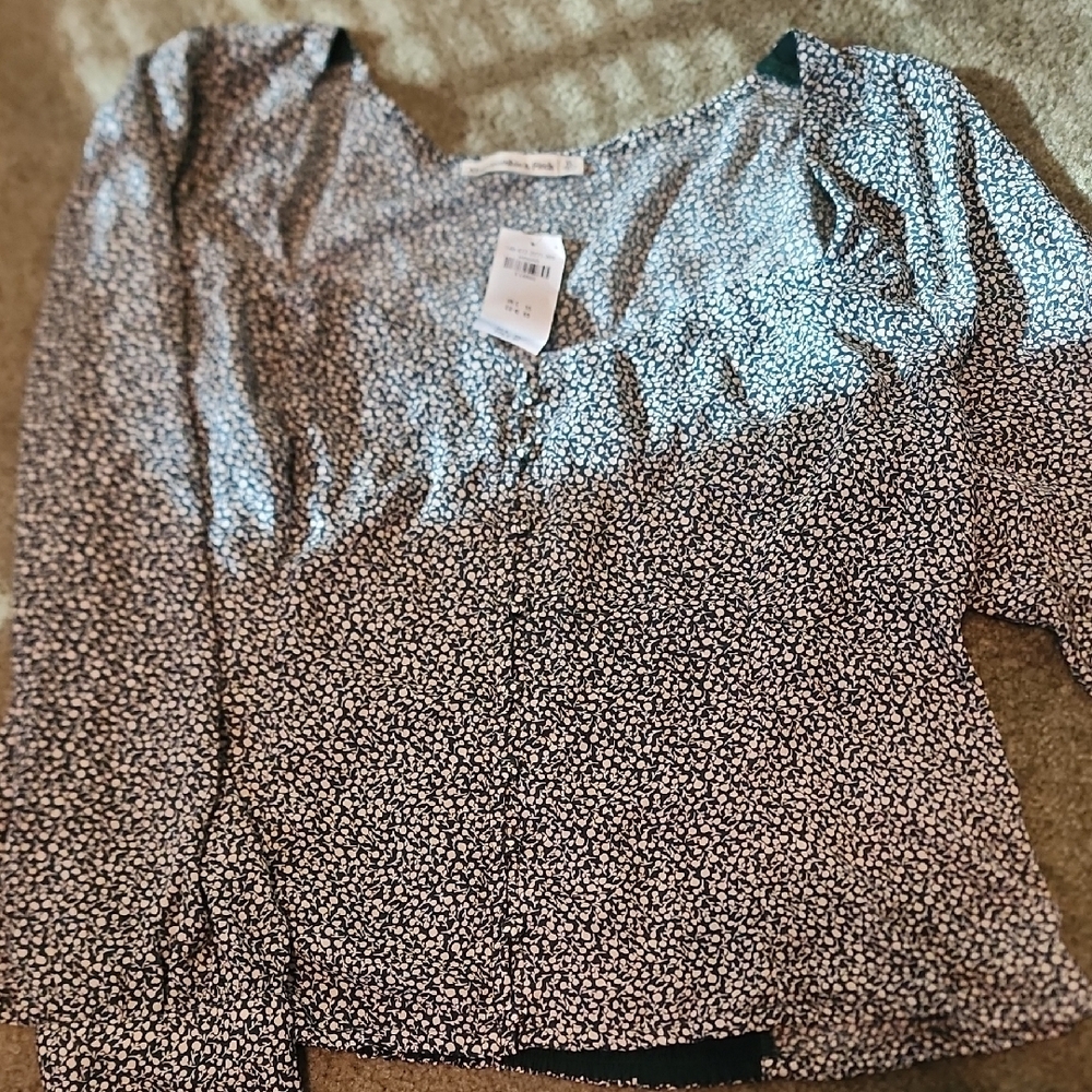Abercrombie & Fitch Forest Green And White Floral Top